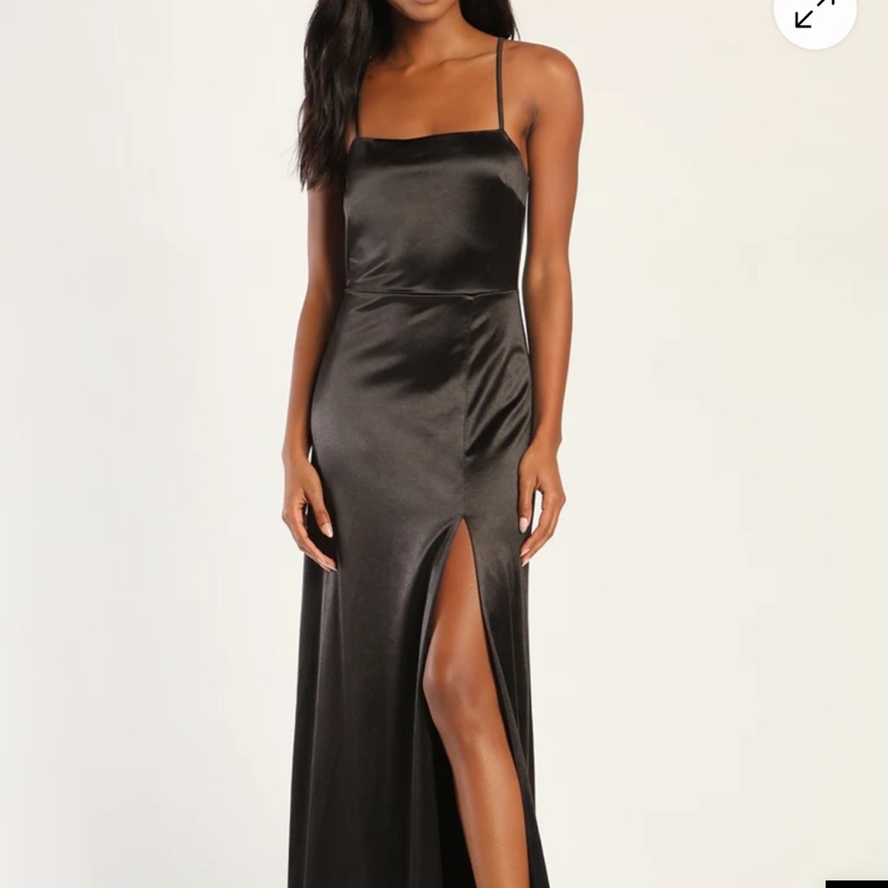 Lulus Fanciful Occasions Black Satin Sleeveless Maxi Dress